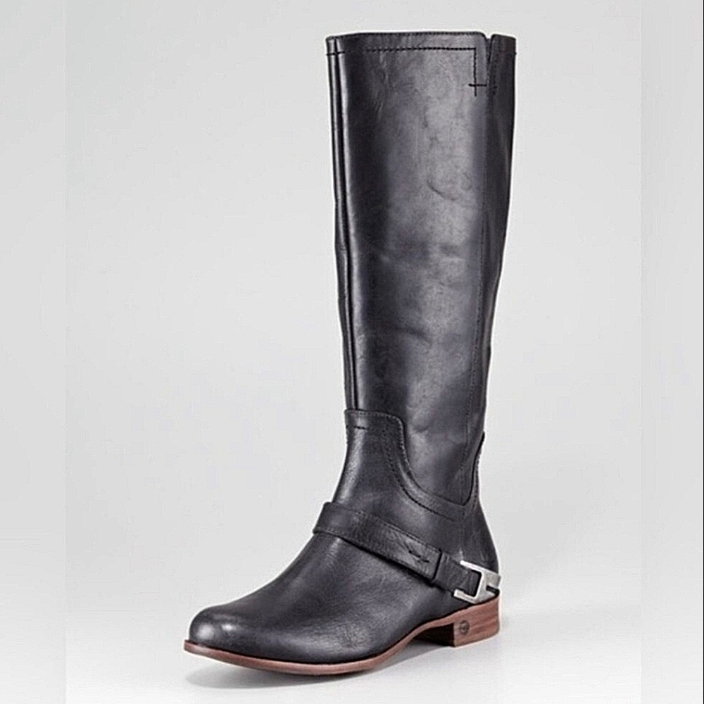 UGG "Channing" Waterproof Tall Riding Boots Black Leather | Women's Size 7